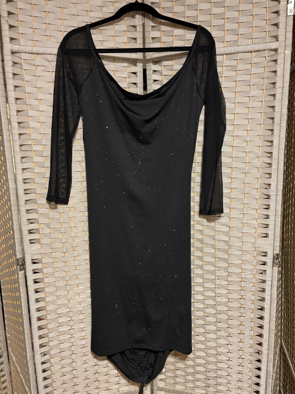 Amazon Black Sparkle Cowl-Neck Long Sleeve Dress